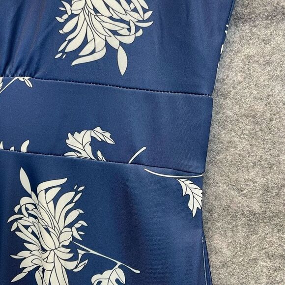 HOMEYEE Dress Size 2XL Blue White Floral Round Neck Midi A-Line Pleated Swing - Picture 16 of 16